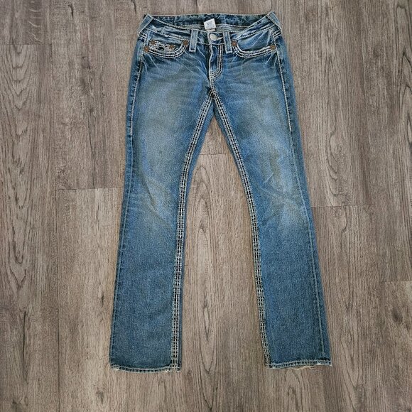 True Religion Brand Jeans Blue Distressed Big T Stitch Bootcut – Women’s 28 - Picture 1 of 11